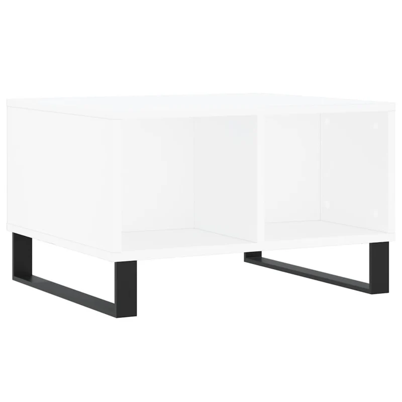 Table basse avec 4 compartiments design moderne et contemporaine 60 x 50 x 36,5 cm bois d'ingénierie blanc et métal DEC037916