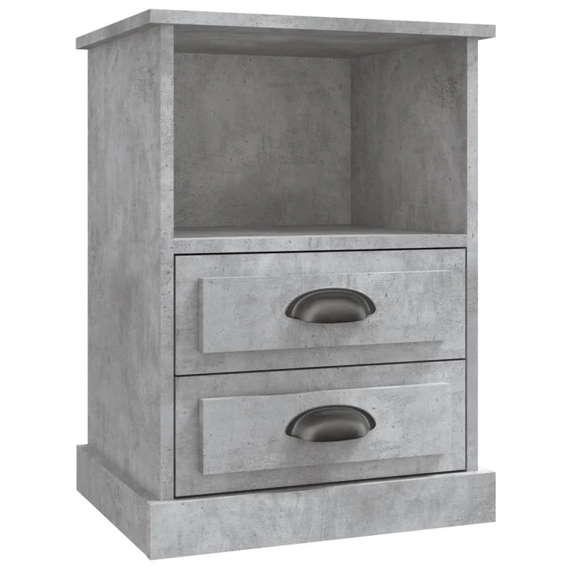 Table de chevet avec avec 2 tiroirs et compartiment ouvert 43 x 36 x 60 cm bois d'ingénierie gris DEC034040