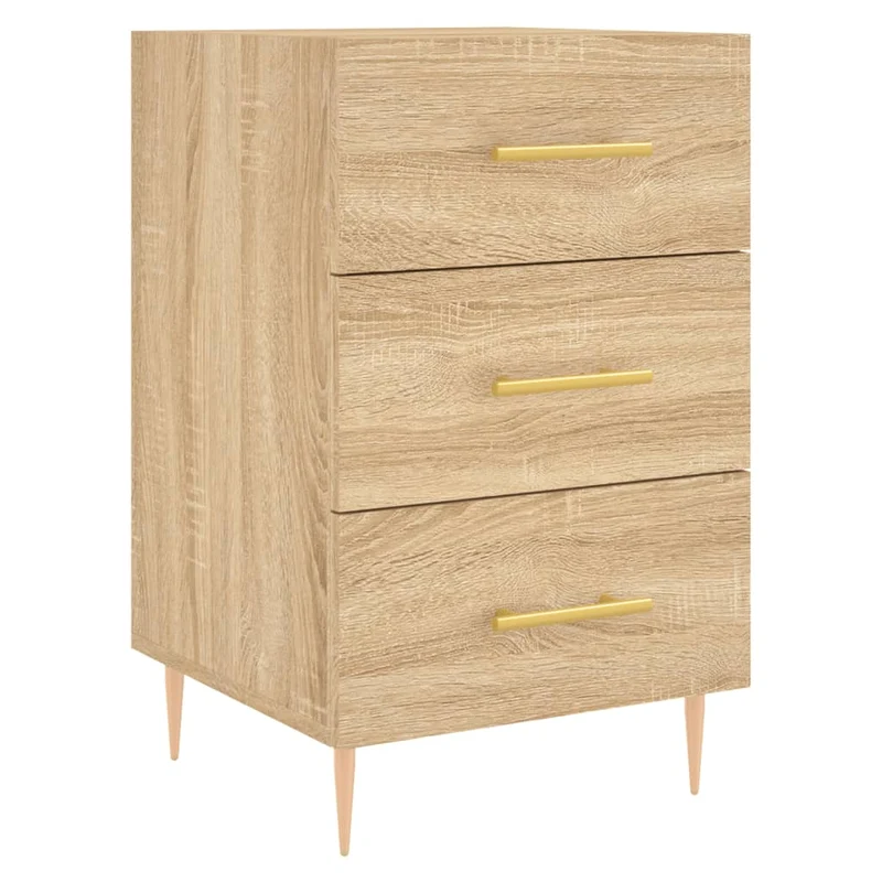 Table de chevet avec 3 tiroirs 40 x 40 x 66 cm bois d'ingénierie couleur chêne et fer DEC033863