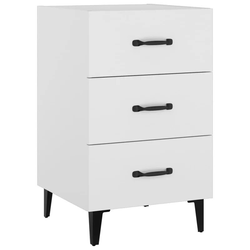 Table de chevet avec 3 tiroirs 40 x 40 x 66 cm bois d'ingénierie blanc et métal DEC033398