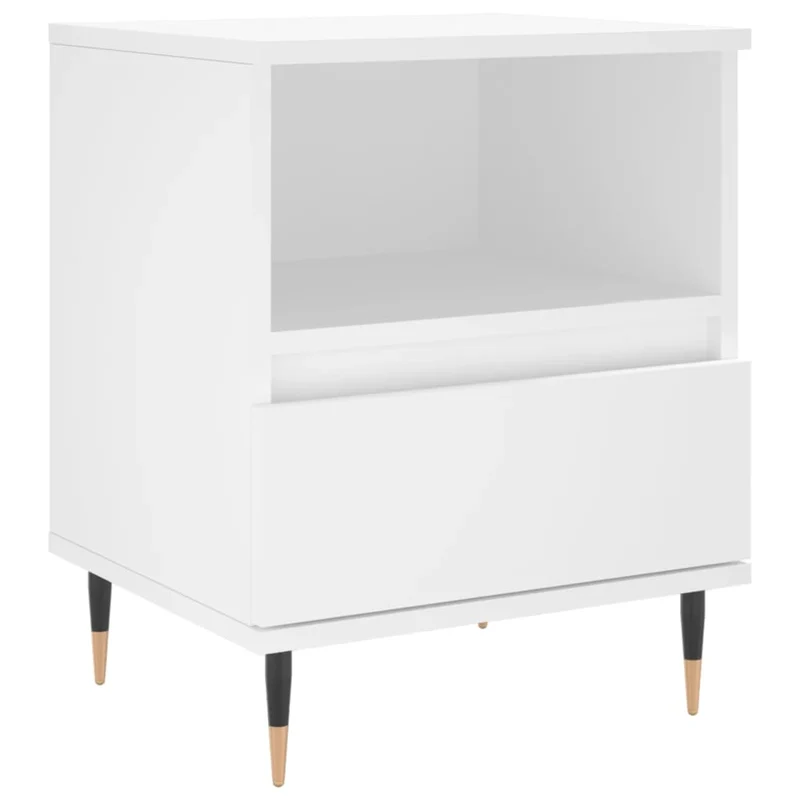 Table de chevet avec tiroir et compartiment ouvert 40 x 35 x 50 cm bois d’ingénierie blanc et métal DEC033371