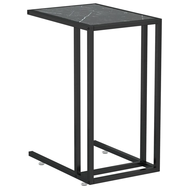 Table d'appoint bout de canapé 50 x 35 x 65 cm verre trempé aspect marbre noir et fer DEC032510