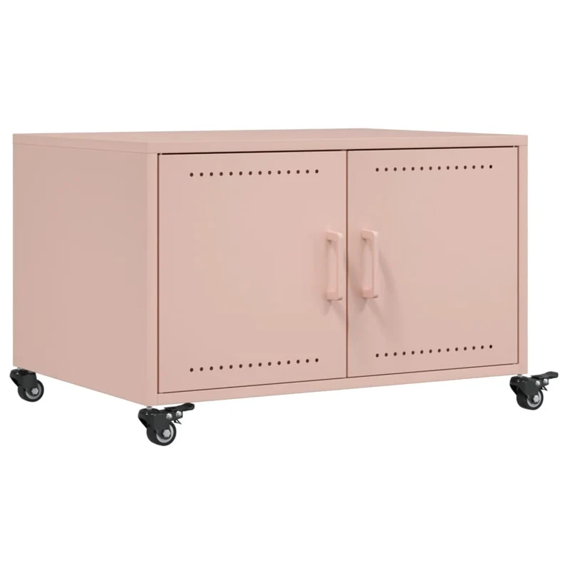 Table basse sur roulettes avec compartiment avec portes design industriel 68 x 50 x 43,5 cm acier rose DEC039915