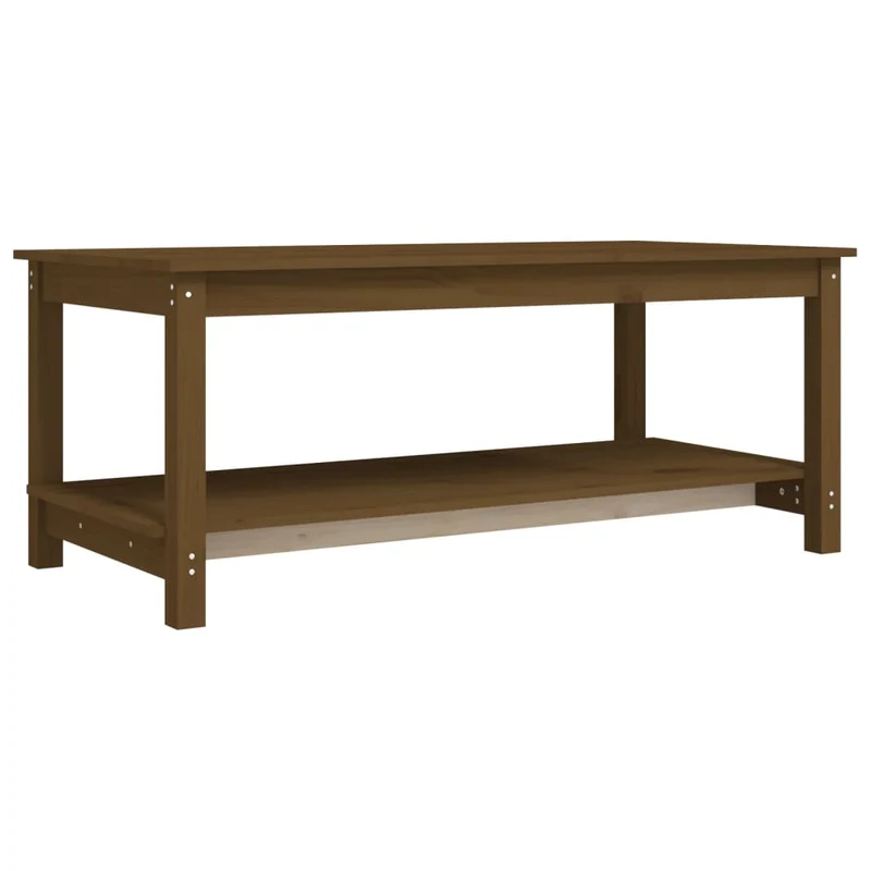 Table basse avec étagère design rustique 110 x 55 x 45 cm bois massif de pin marron DEC039474