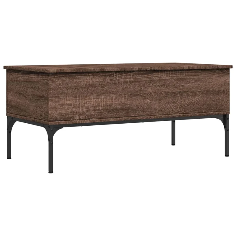 Table basse avec 2 compartiments cachés design industriel 100 x 50 x 45cm bois d'ingénierie marron et métal DEC038596
