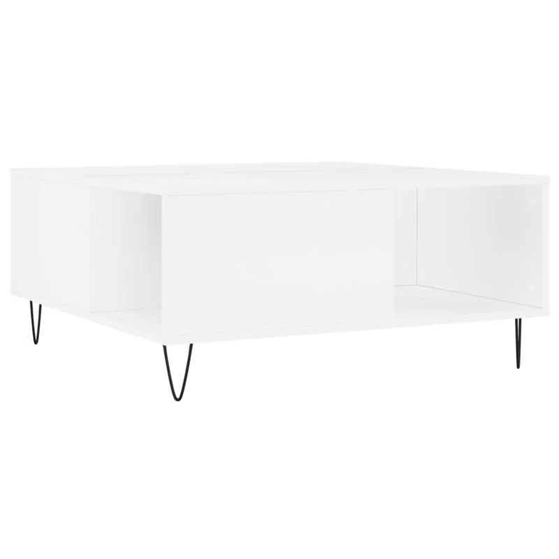 Table basse design moderne et contemporaine 80 x 80 x 36,5 cm bois d'ingénierie blanc et métal DEC037973