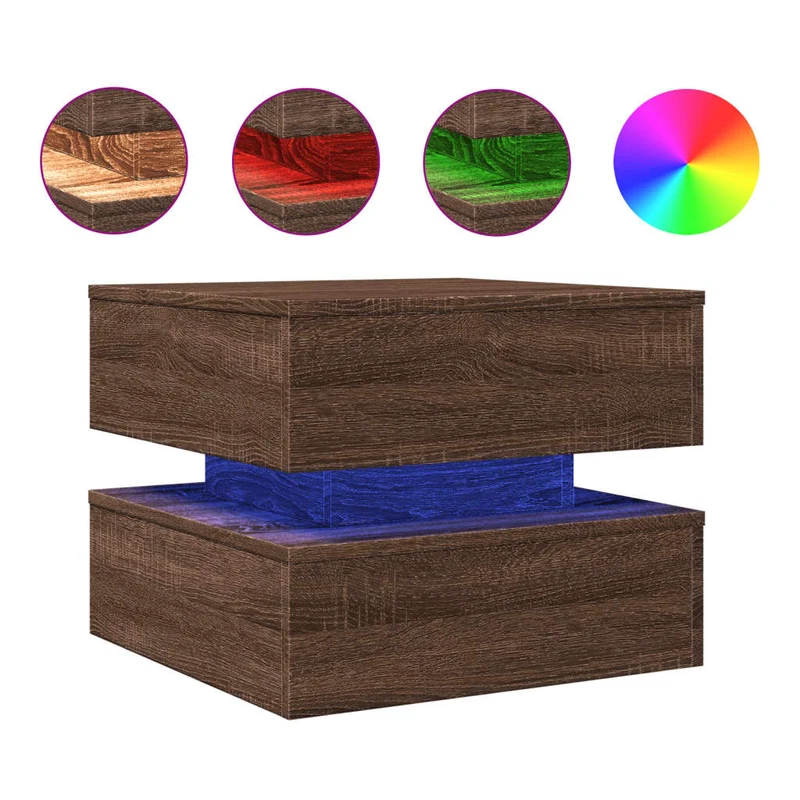 Table basse de salon design moderne avec lumières LED 50 x 50 x 40 cm bois d'ingénierie marron DEC037631