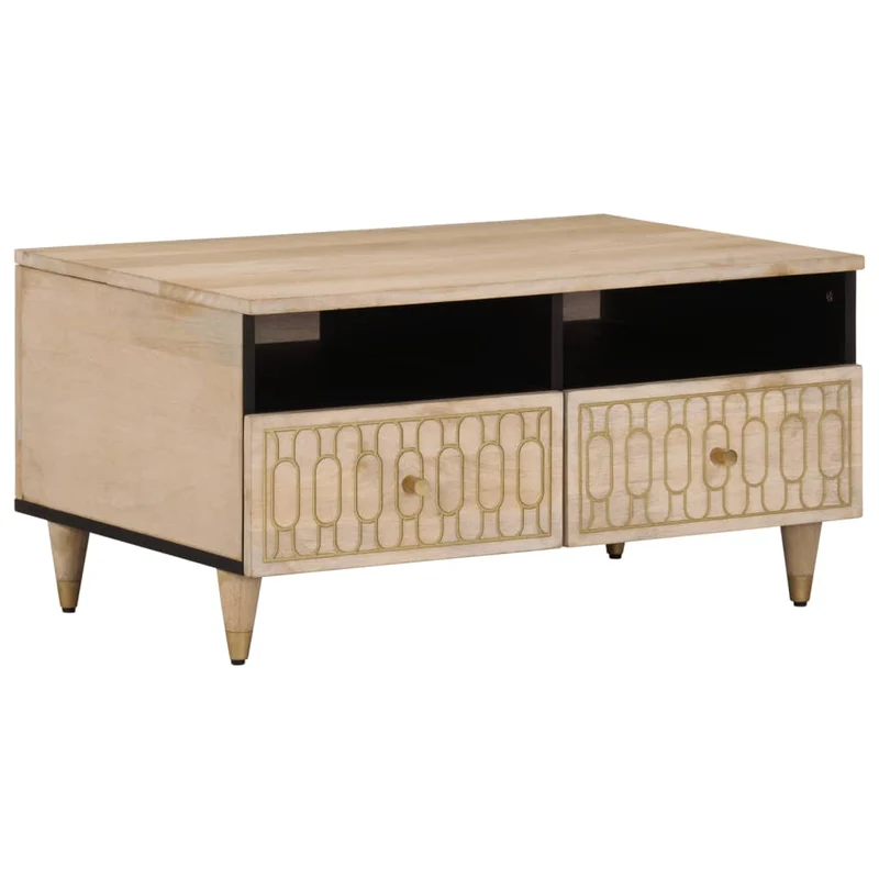 Table basse de salon design moderne avec motifs sculptés 80 x 54 x 40 cm bois de manguier massif DEC037175