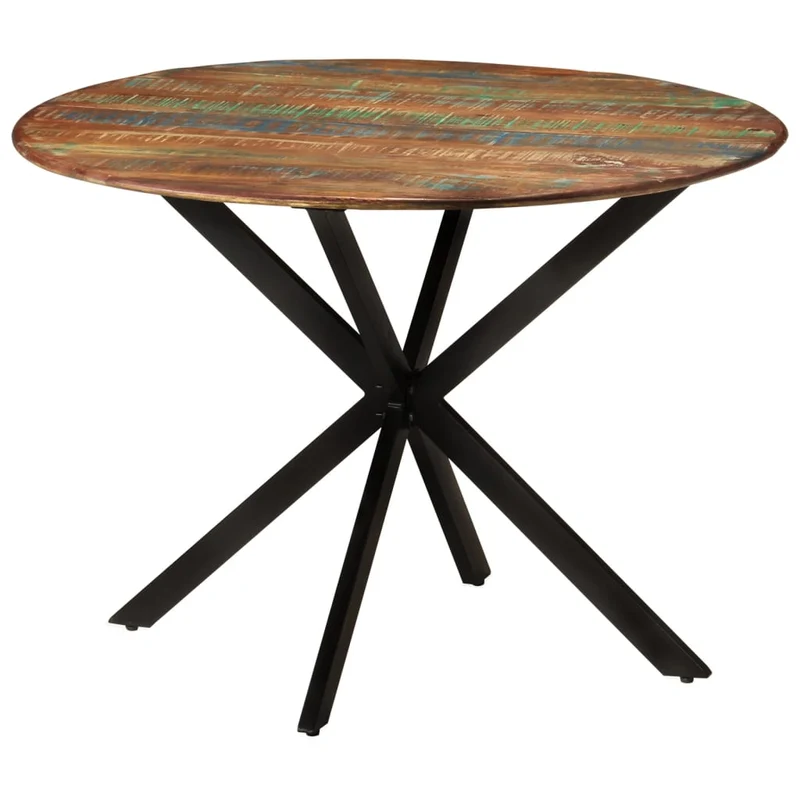 Table de salle à manger design industriel ø110 x 78 cm bois de récupération massif et acier DEC036683