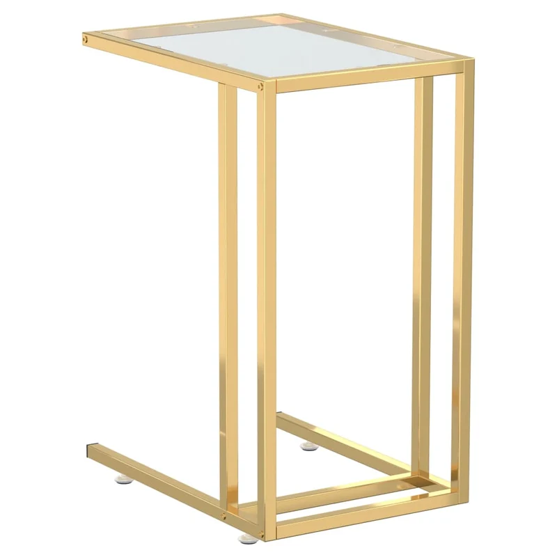Table d'appoint table d'ordinateur bout de canapé 50 x 35 x 65 cm verre trempé transparent et fer doré DEC032513