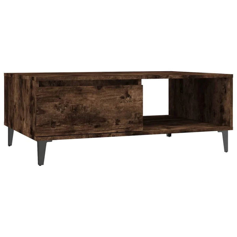 Table basse avec compartiment de rangement design rustique 90 x 60 x 35 cm bois d'ingénierie marron et métal DEC038553