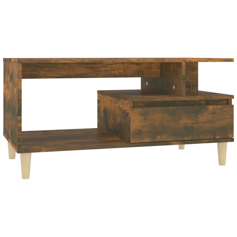 Table basse avec tiroir et étagère design rustique moderne 90 x 49 x 45 cm bois d'ingénierie marron DEC038509