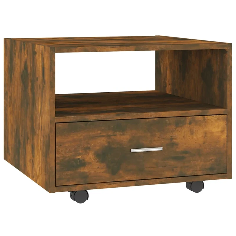 Table basse sur roulettes avec tiroir design rustique 55 x 55 x 40 cm bois d'ingénierie marron DEC038434