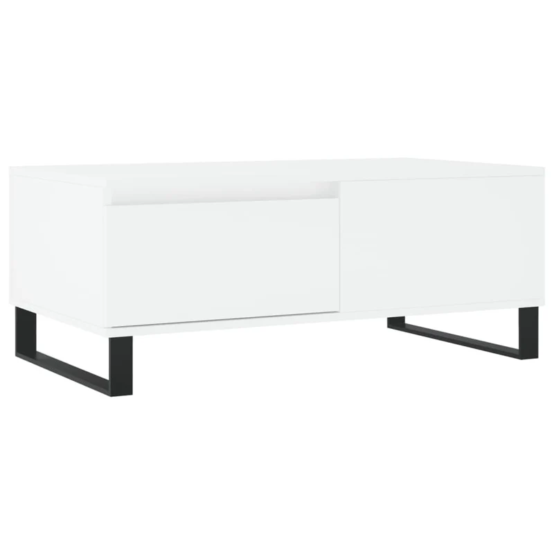 Table basse avec tiroir design moderne 90 x 50 x 36,5 cm bois d'ingénierie blanc et métal DEC038007