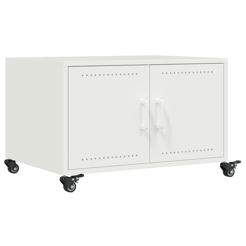Table basse sur roulettes design industriel 68 x 50 x 43,5 cm acier blanc DEC037935