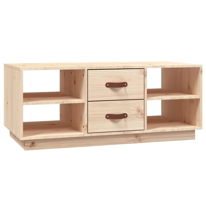 Table basse de salon avec tiroirs et étagères design rustique 100 x 50 x 41 cm bois massif de pin non traité DEC036935