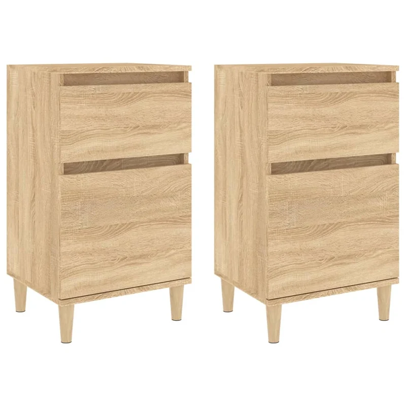 Lot de 2 tables de chevet avec tiroir et compartiment avec porte 40 x 35 x 70 cm bois d'ingénierie couleur chêne DEC035263