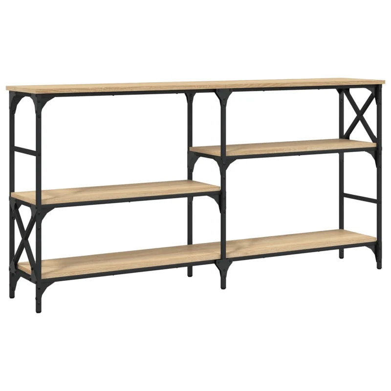 Table console avec étagères style industriel 150 x 29 x 76,5 cm bois d'ingénierie couleur chêne et acier DEC031932
