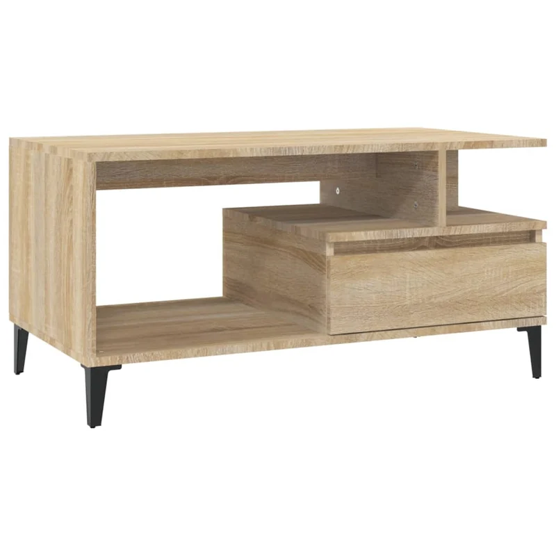 Table basse avec tiroir design moderne et contemporain 90 x 49 x 45 cm bois d'ingénierie couleur chêne et métal DEC039029