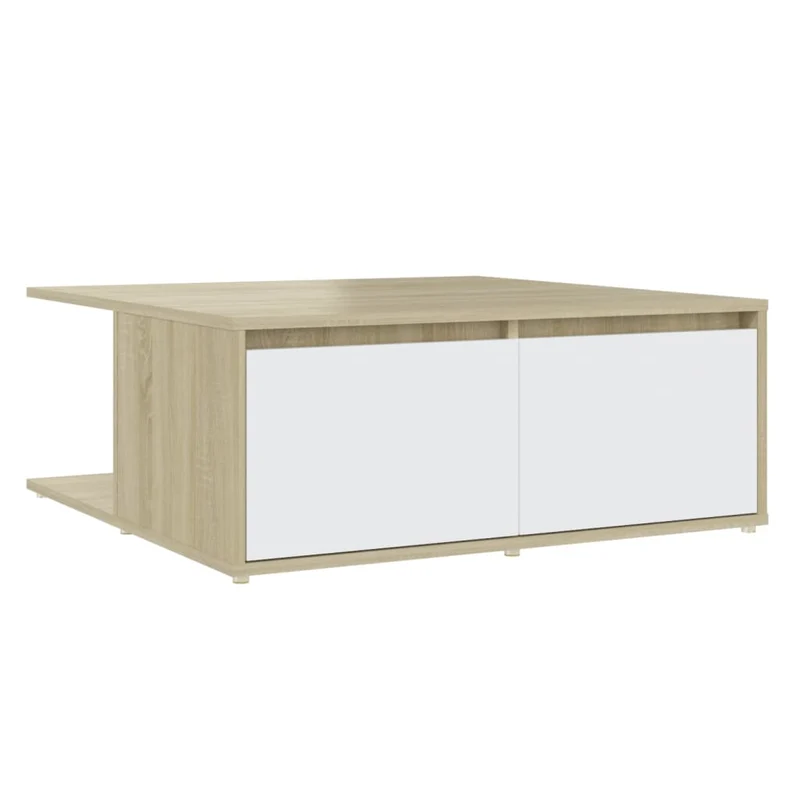 Table basse avec compartiments de rangement et tiroirs design moderne 80 x 80 x 31 cm bois d'ingénierie blanc et chêne DEC038194