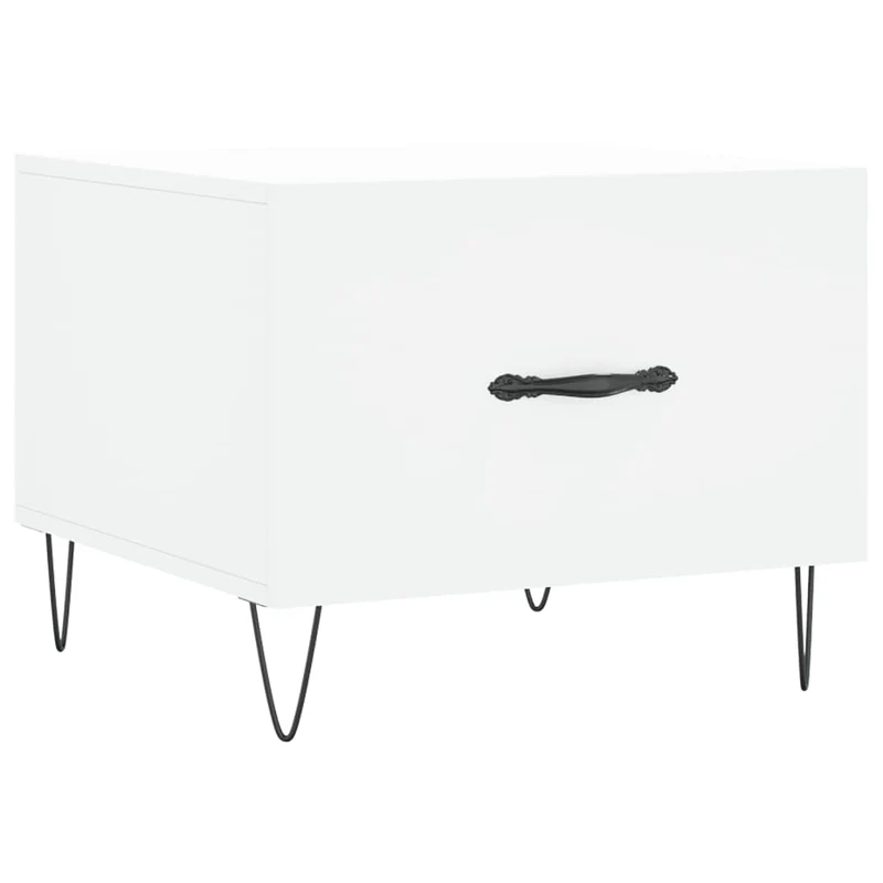 Table basse avec tiroir design moderne et contemporain 50 x 50 x 40 cm bois d'ingénierie blanc et fer DEC037883