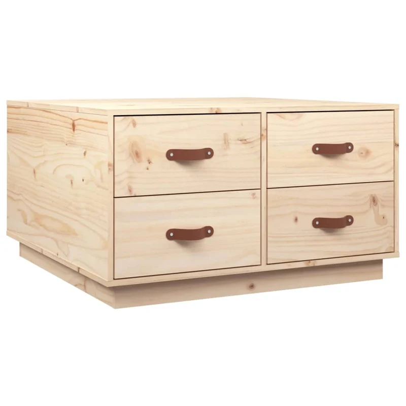 Table basse de salon avec 4 tiroirs design rustique 80 x 80 x 45 cm bois massif de pin DEC037201