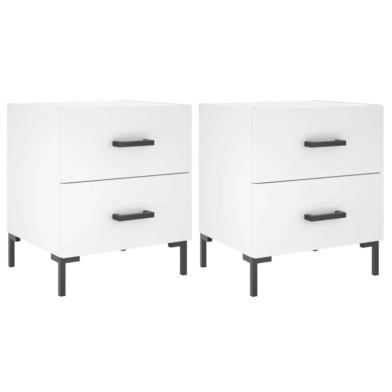Lot de 2 tables de chevet avec tiroirs 40 x 35 x 47,5 cm bois d’ingénierie blanc et fer DEC034916