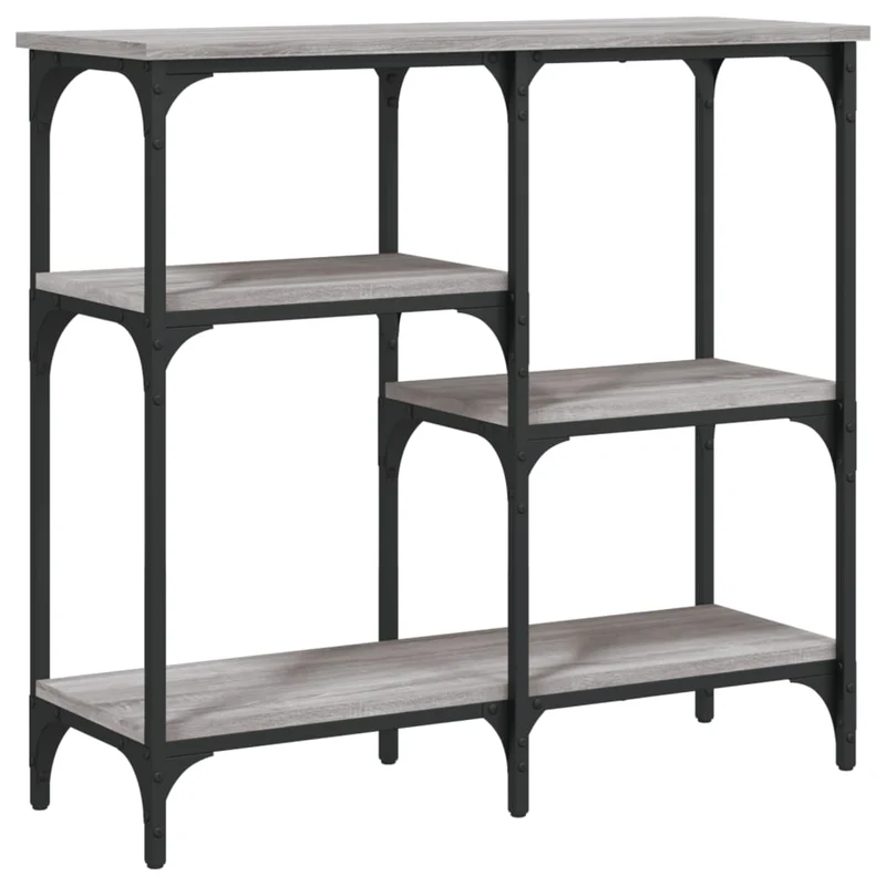 Table console avec étagères 80 x 29 x 75 cm bois d'ingénierie gris et métal DEC032250