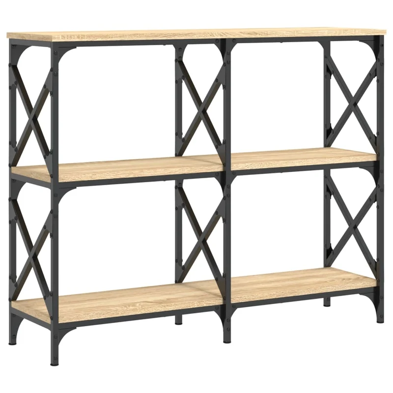 Table console style industriel avec 3 étagères 100 x 28 x 80,5 cm bois d'ingénierie couleur chêne et acier DEC031901