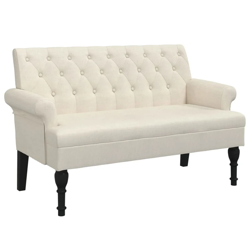 Banquette banc avec dossier capitonné et accoudoirs 120 x 62 x 75,5 cm en tissu crème DEC024637