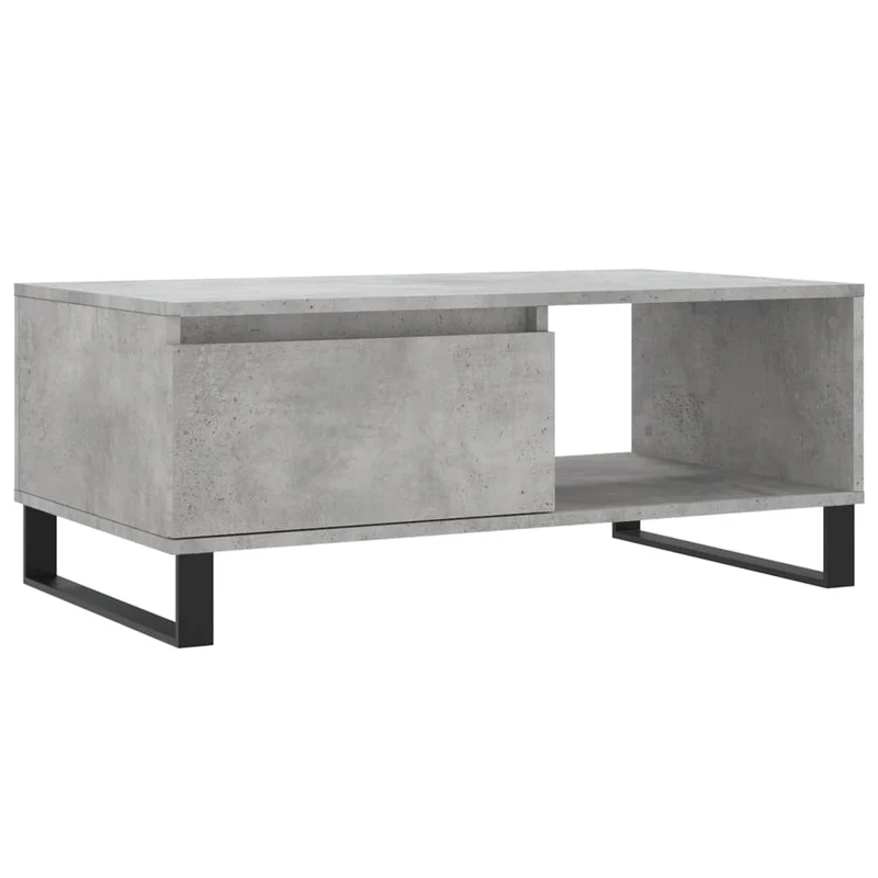Table basse avec tiroir design moderne et contemporaine 90 x 50 x 36,5 cm bois d'ingénierie gris et métal DEC039377