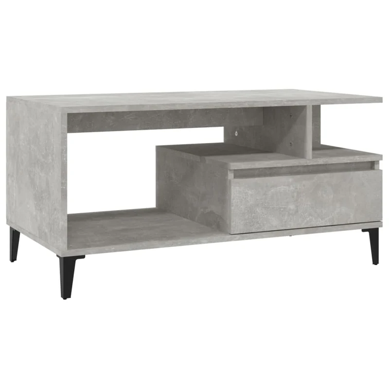 Table basse avec tiroir design moderne et contemporain 90 x 49 x 45 cm bois d'ingénierie gris et métal DEC039362