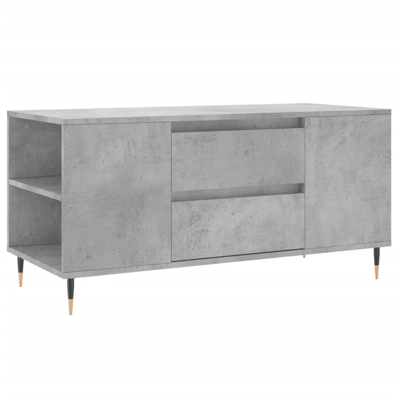 Table basse avec 2 tiroirs et 4 compartiments design moderne 102 x 44,5 x 50 cm bois d'ingénierie gris et métal DEC039243