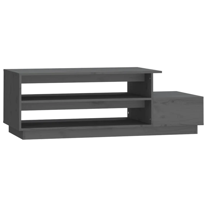 Table basse 2 compartiments et tiroir design moderne 120 x 50 x 40,5 cm bois massif de pin gris DEC039173