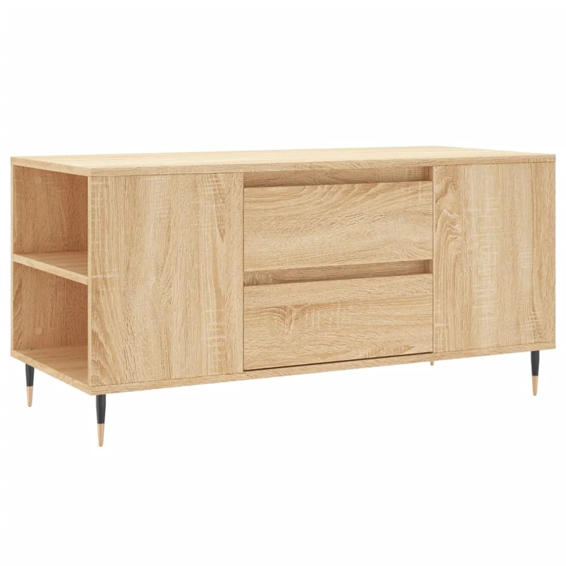 Table basse 2 tiroirs et 4 compartiments design rustique moderne 102 x 44,5 x 50 cm bois d'ingénierie et métal DEC038892