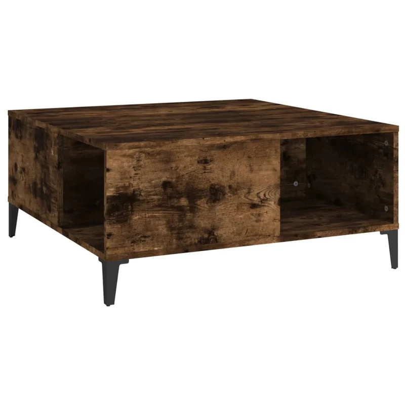 Table basse design moderne et contemporaine 80 x 80 x 36,5 cm bois d'ingénierie marron et métal DEC038490