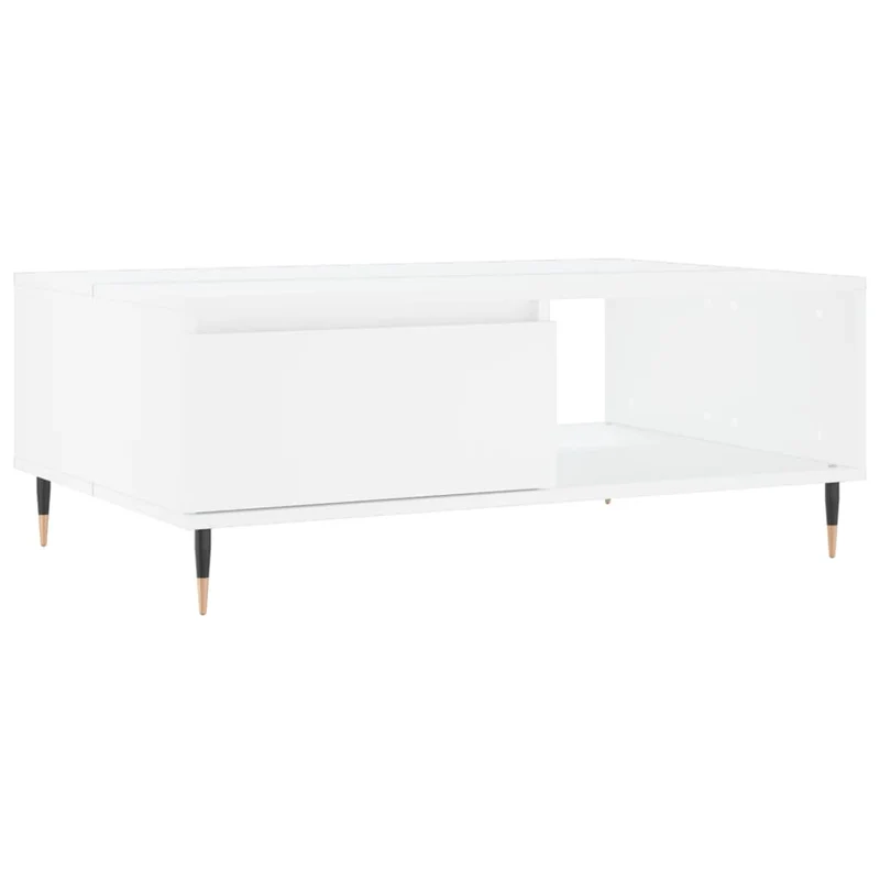 Table basse avec 2 compartiments design moderne 90 x 60 x 35 cm bois d'ingénierie blanc et fer DEC038029