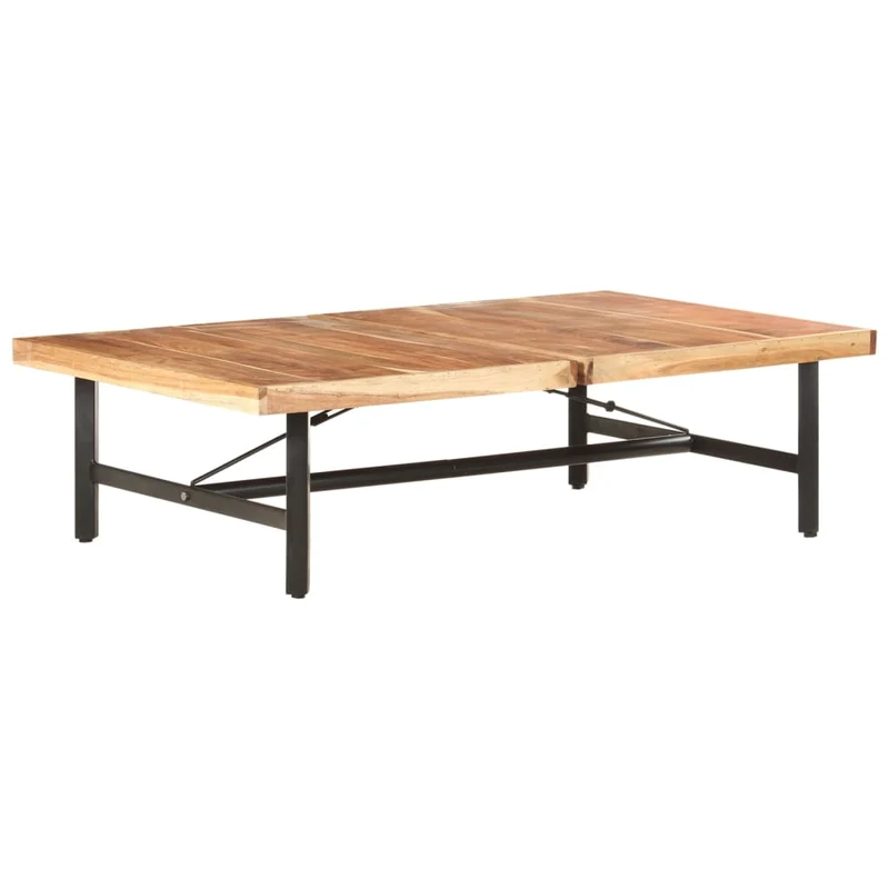 Table basse de salon design tropical industriel 142 x 90 x 42 cm bois d'acacia massif et fer DEC037027