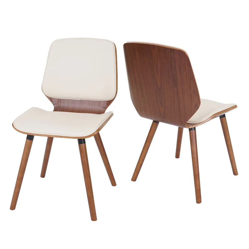 Lot de 2 chaises de salle à manger bois courbé design rétro aspect noyer assise en PVC crème 04_0000336