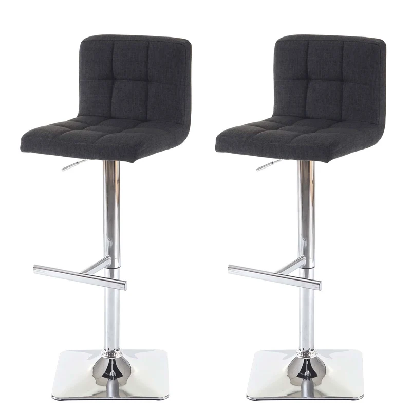 Lot de 2 tabourets de bar chaises hautes rotatif avec dossier en tissu / textile gris foncé piètement chromé 04_0000163