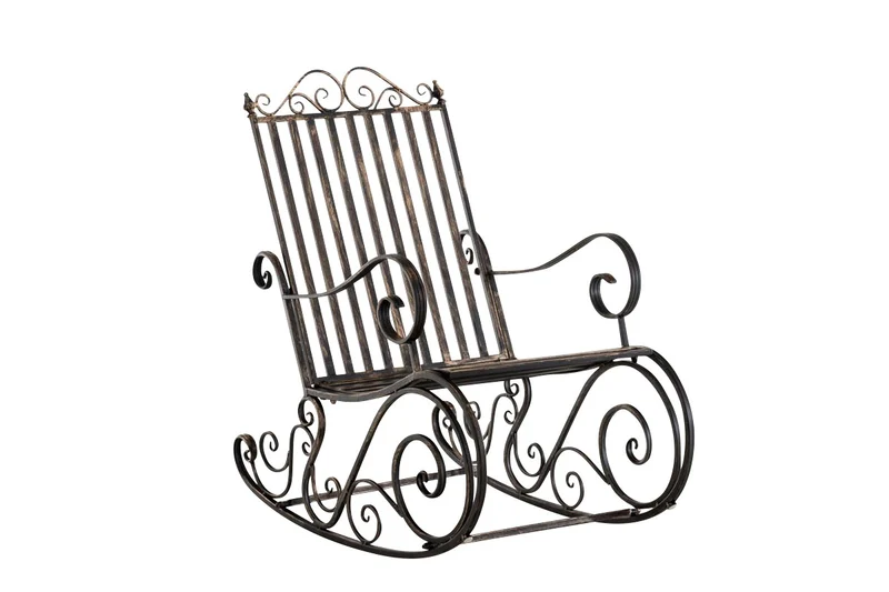 Chaise fauteuil à bascule rocking chair pour jardin en fer bronze vieilli MDJ10102