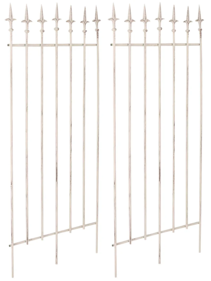 Lot de 2 treillis support pour plantes grimpantes décoration de jardin en métal crème vieilli 10_0003835