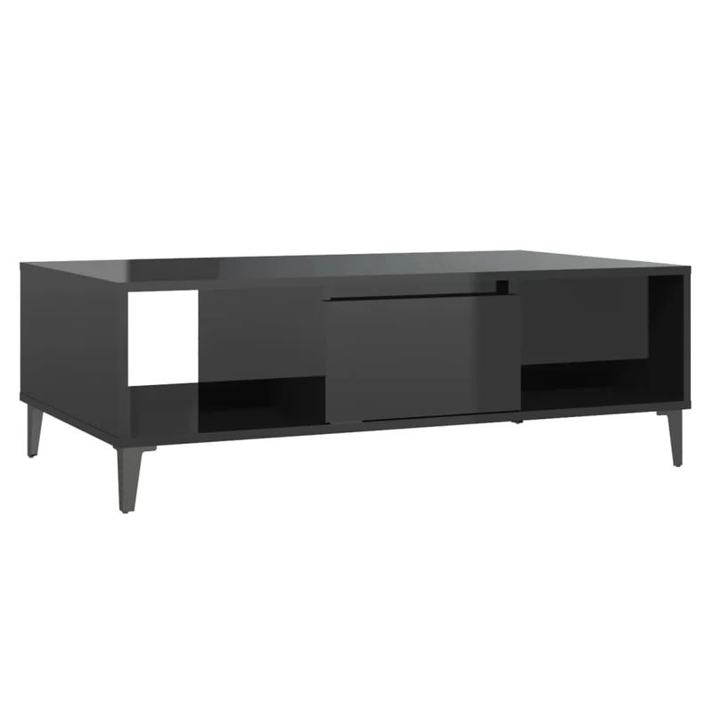 Table basse design moderne et contemporaine brillant 103,5 x 60 x 35 cm bois d'ingénierie noir et métal DEC039890