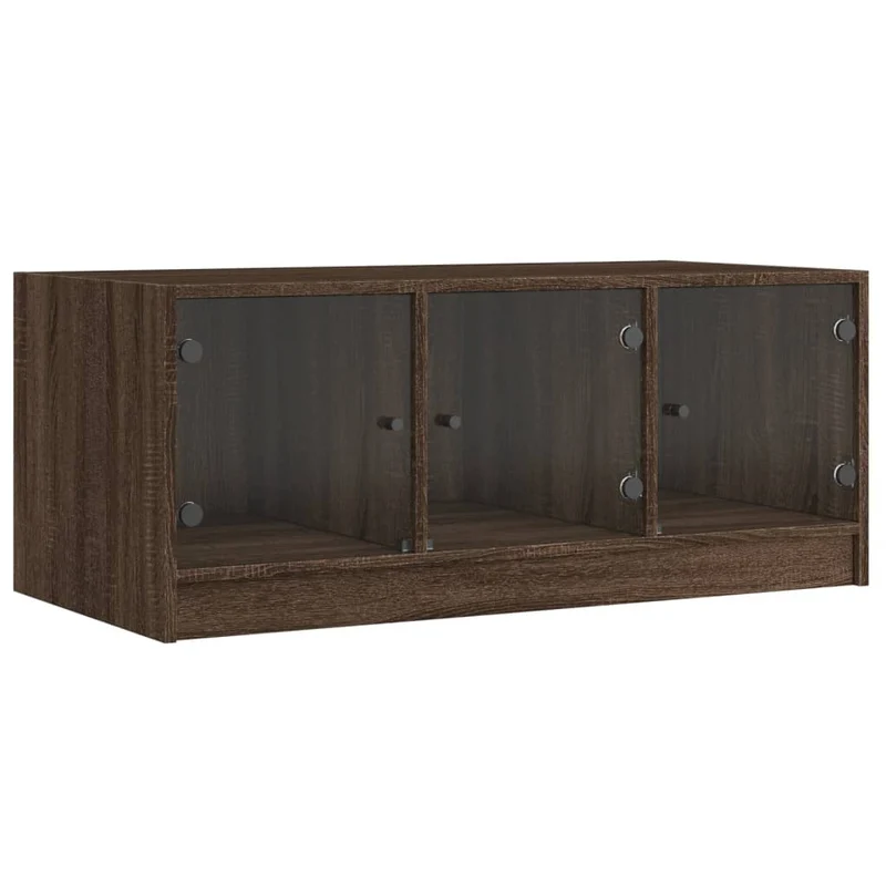 Table basse de salon design moderne avec portes en verre 102 x 50 x 42 cm bois d'ingénierie marron et verre DEC037728