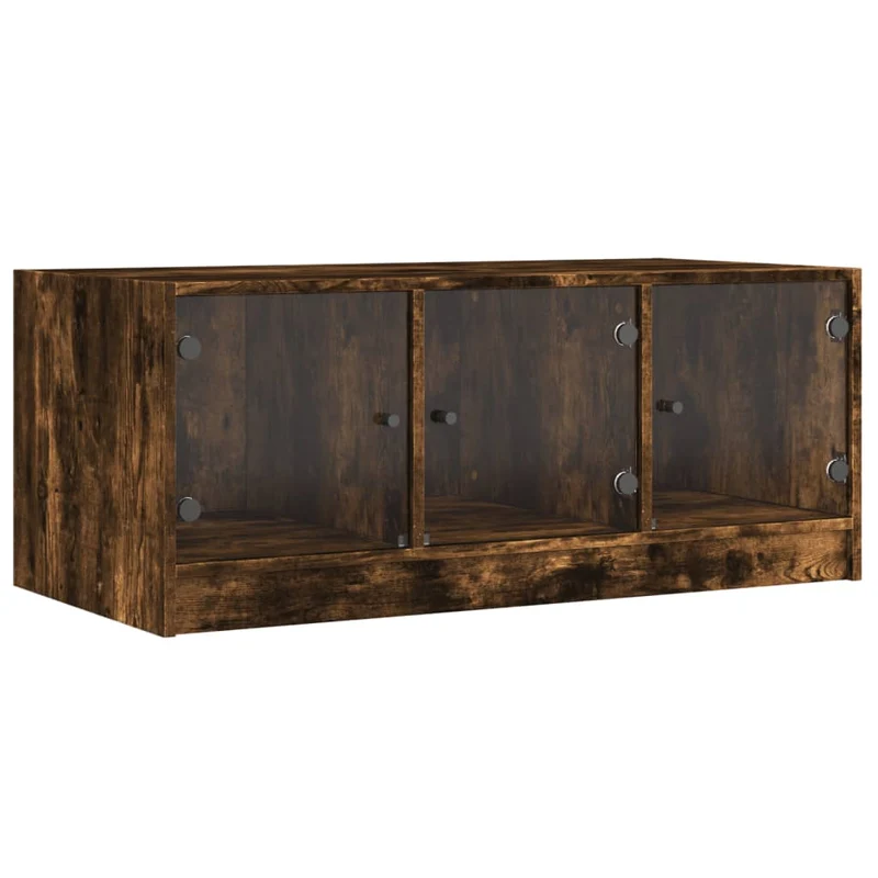 Table basse de salon design moderne avec portes en verre 102 x 50 x 42 cm bois d'ingénierie marron et verre DEC037725