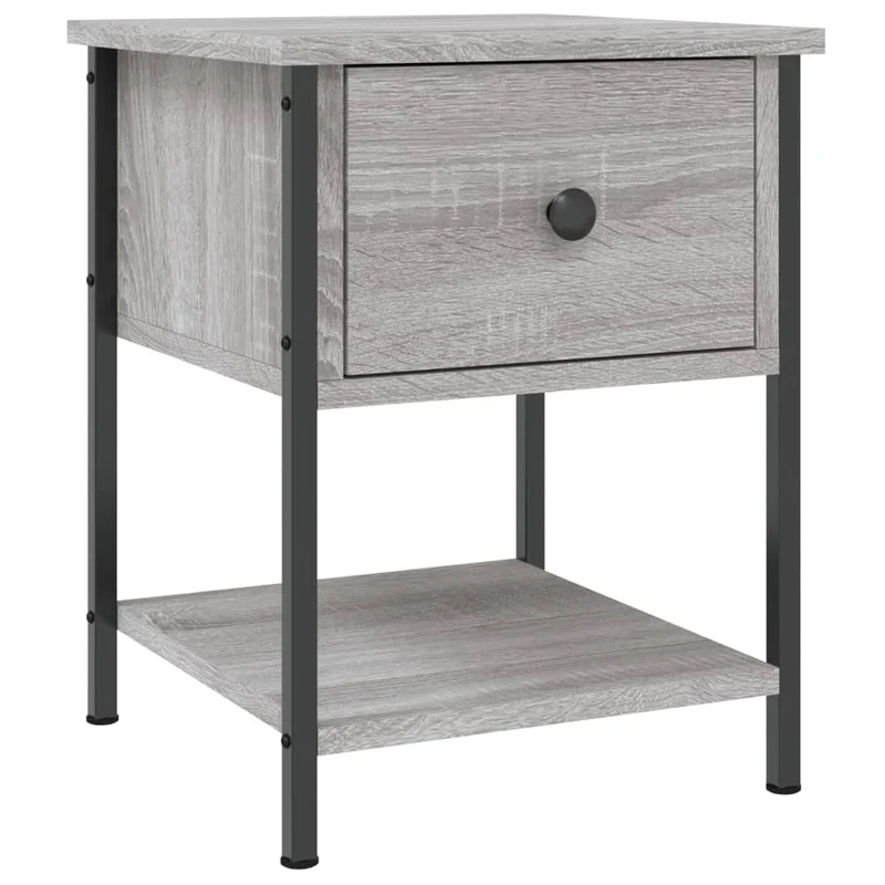 Table de chevet avec tiroir et étagère 34 x 35,5 x 45 cm bois d'ingénierie gris et fer DEC034586