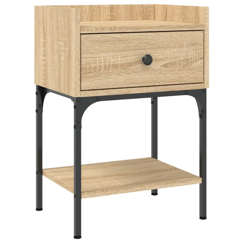 Table de chevet avec tiroir et étagère 40,5 x 31 x 60 cm bois d'ingénierie couleur chêne et fer DEC033816