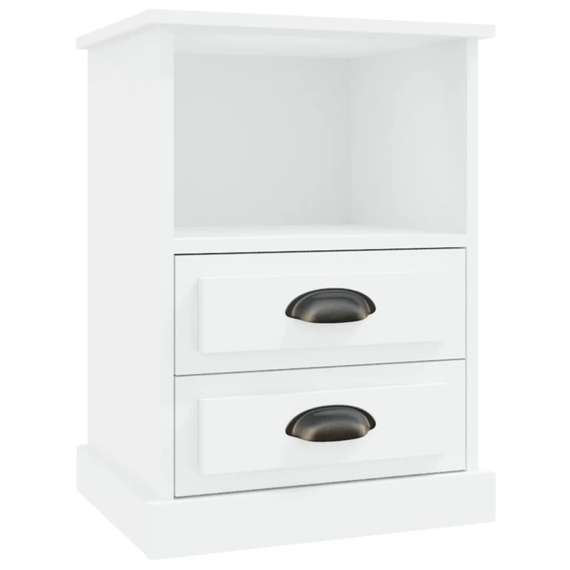 Table de chevet avec 2 tiroirs et compartiment ouvert 43 x 36 x 60 cm bois d'ingénierie blanc DEC033404