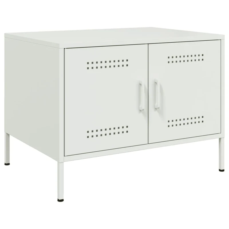 Table basse avec 2 compartiments avec portes design industriel 68 x 50 x 50,5 cm acier blanc DEC037936