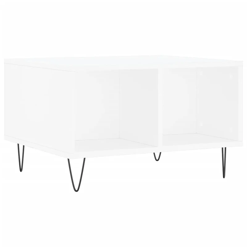 Table basse avec 4 compartiments design moderne 60 x 50 x 36,5 cm bois d'ingénierie blanc et métal DEC037915